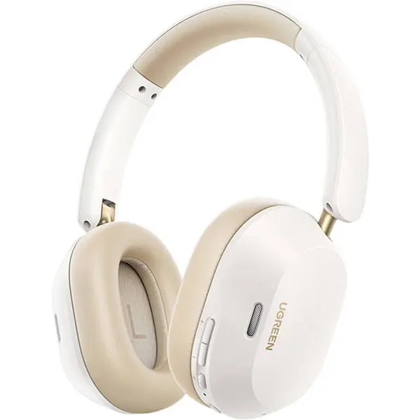 Ugreen Casti Ugreen, Max5c Hybrid 43dB Active Noise Cancelling, Wireless, 40mm drivers, 4 microfoane, Over Ear, Bluetooth 5.4, 3D Spatial Audio, Alb-bej