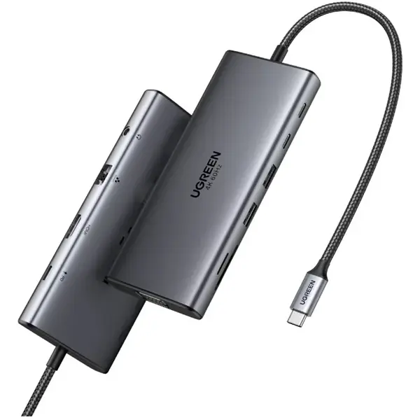 Ugreen Hub Ugreen 11-in-1 USB-C la 2x USB-A, 3x USB-C, 1x HDMI, 1x VGA, 1x Jack 3.5 mm, 1x RJ45, 1x SD, 1x microSD, Gri