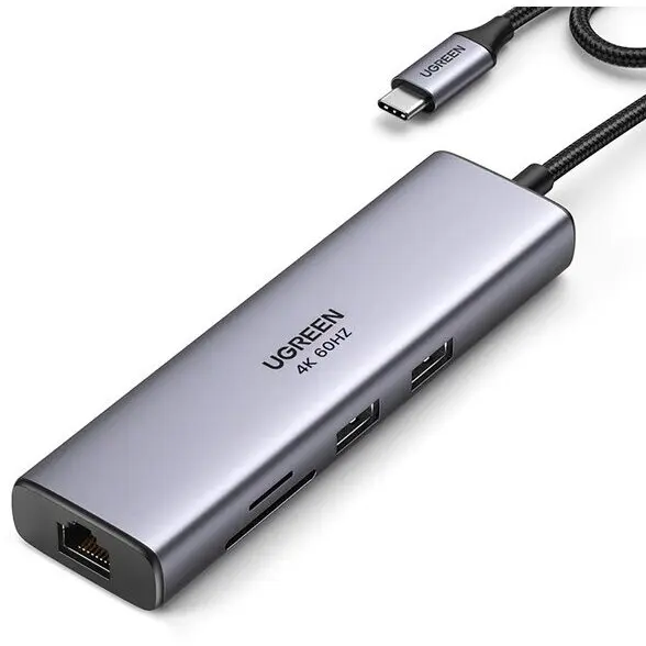 Ugreen Hub Ugreen 7-in-1 USB-C la 2x USB-A, 4K@30Hz HDMI, RJ45, SD/TF, USB-C, Gri