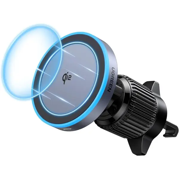 Ugreen Incarcator de masina fara fir Ugreen 35970, 15W, incarcare rapida, suport magnetic puternic pentru telefon pentru masina, cu lumina LED pentru accesorii auto din seria iPhone 12-16, Negru