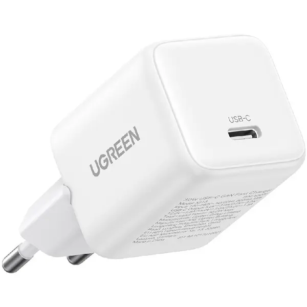Ugreen Incarcator de retea Ugreen 30W QC4 5V/3A USB-C, GaN Fast Charging, Alb