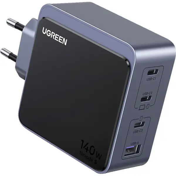 Ugreen Incarcator retea Ugreen 140W, 3x USB-C, 1x USB-A, GaN Fast Charging, Negru/Gri