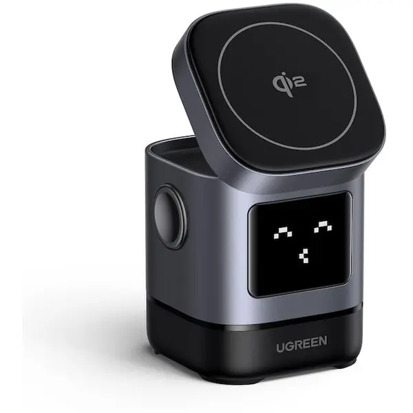Ugreen Incarcator wireless magnetic Ugreen Uno 2-in-1 Qi2, 15W, Gri