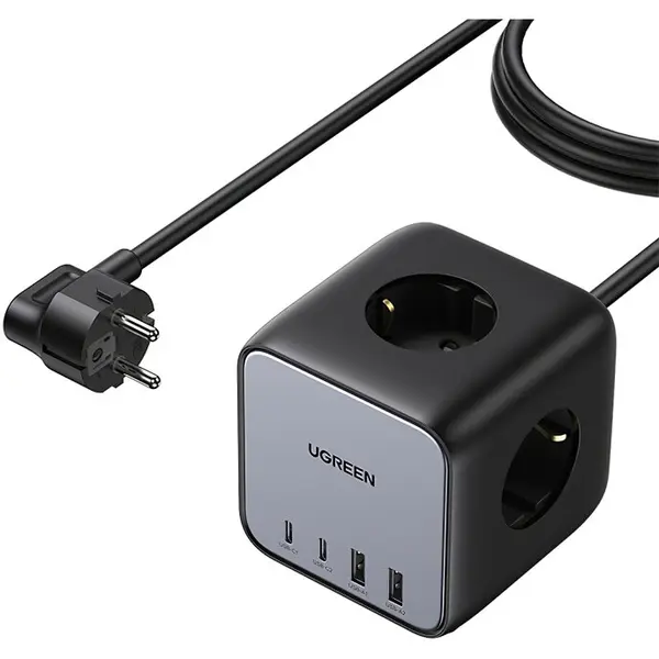 Ugreen Prelungitor smart Ugreen Nexode DigiNest Cube, 3x 3680 W AC Schuko, 2x USB-C, 2x USB-A, Gri