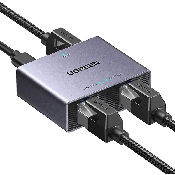 Ugreen Splitter Retea UGREEN NW301, 1 la 2 Gigabit 1000 Mbit/s, USB, Negru