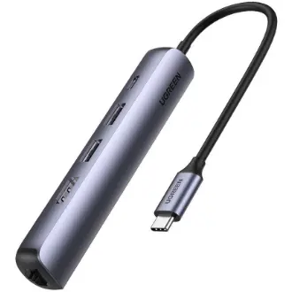 Ugreen Statie de andocare Ugreen Ultra Slim, CM418, conectare PC USB Type-C, USB 3.0 x 2, HDMI x 1, 4K, 30Hz, RJ-45 Gigabit LANx1|USB Type Cx1,PD 100W, aluminiu, Gri
