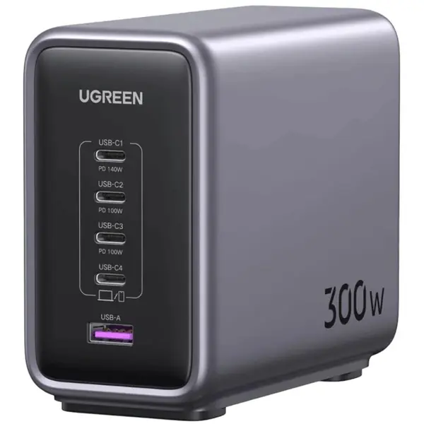 Ugreen Statie de incarcare Ugreen Nexode 300W, GaN, 4x USB-C, 1x USB-A, cu cablu incarcare inclus, Gri