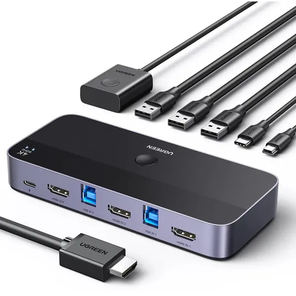 Ugreen Switch Video HDMI UGREEN CM664, Rezolutie maxima 4K 60Hz (HDR), Plug & Play, Negru