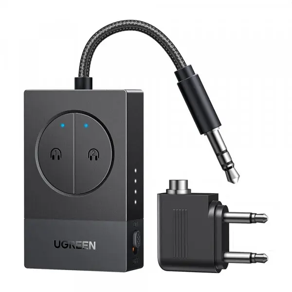 Ugreen Transitator Audio, Adapto,r Ugreen BT305 (65706), Type-C, Jack 3.5mm, Bluetooth 5.4, Dual Pairing, LED Lights, Negru