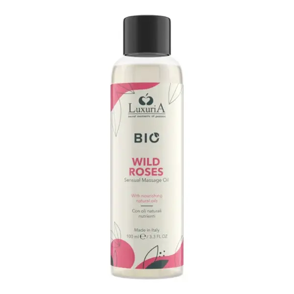Ulei de masaj LUXURIA Bio Wild Roses, cu uleiuri naturale, fără parabeni, aromă de trandafir, 100 ml (roz)