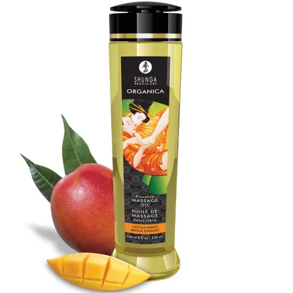 Ulei de masaj SHUNGA – Organic Massage Oil Mango, 100% uleiuri naturale presate la rece, aromă mango, 240 ml