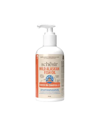 Ulei Omega 3 câini pisici SCHESIR Omega 3 Plus 250 ml din somon și mentai de Alaska