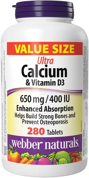 Ultra Calcium, 650 mg + Vitamin D3, 400 IU, 280 tablete, Webber Naturals
