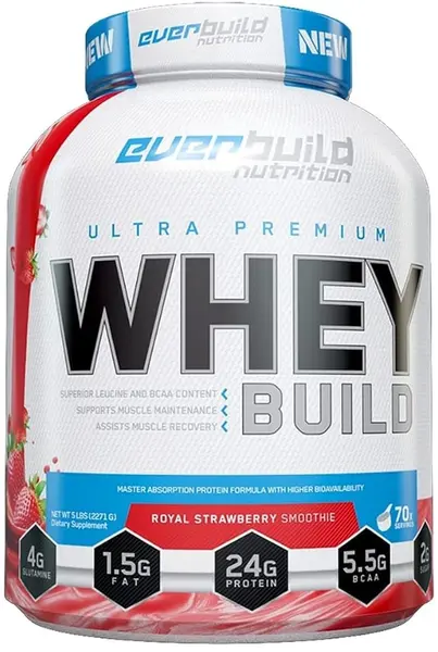 Ultra Premium Whey Build, smoothie de căpșuni, 2.27 kg, Everbuild