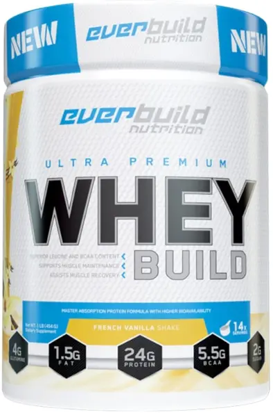 Ultra Premium Whey Build, vanilie franceză, 454 g, Everbuild
