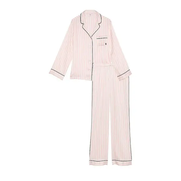 Ultra shiny satin long pijama - pink Xs
