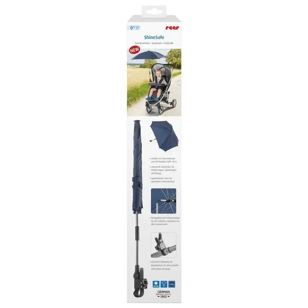 Umbreluta de soare ajustabila cu protectie solara UV 50+ pentru carucior bebelusi albastra Reer ShineSafe Blue 84163