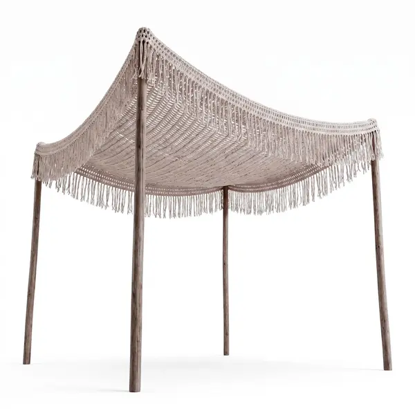 Umbrire de grădină Shelto macrame poly-cotton nuanță net în bej nuanță, 200x200x27 cm