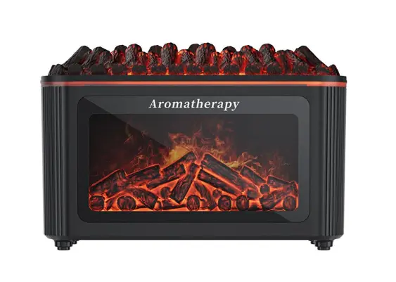 Umidificator cu design semineu si iluminare ambientala NEGRU