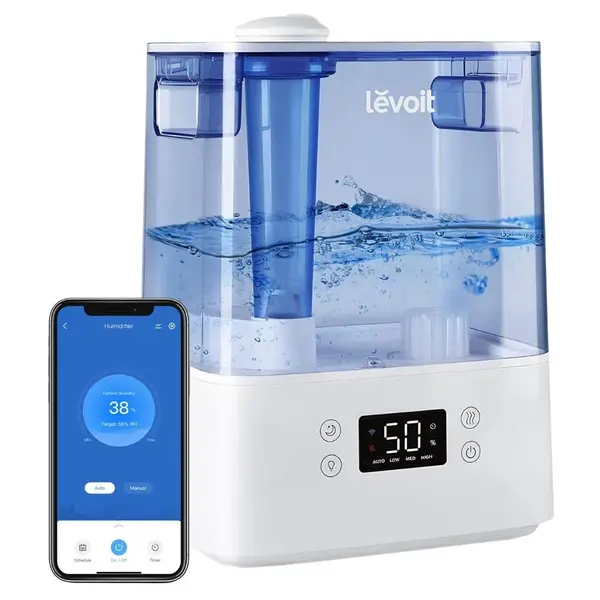 - Umidificator de aer LEVOIT Classic 300S, Rezervor 6L, Super Silentios, Aplicatie Smart, Senzor Umiditate, Functie AUTO, Aromaterapie, Autonomie 60 ore, Blue