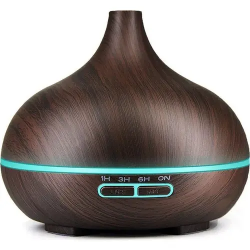 Umidificator/Difuzor aromatizator ultrasunete Fresh Air, lemn natur, 7 culori programabil, oprire automata