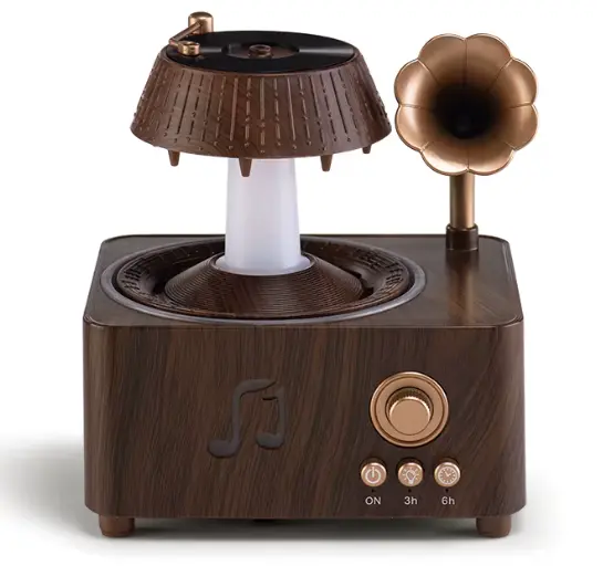 Umidificator retro cu efect ploaie si gramofon LED RGB si aromaterapie difuzor decorativ cu sunet