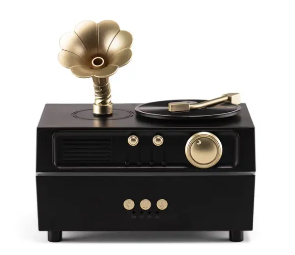 Umidificator tip gramofon cu boxa bluetooth lumina ambientala LED in 7 culori