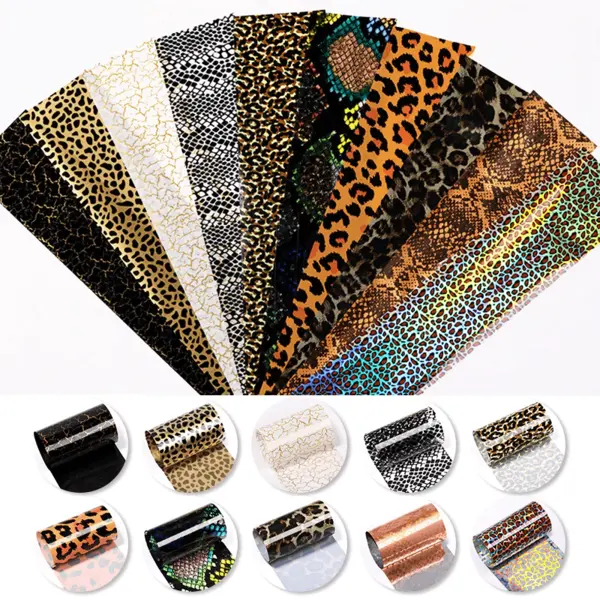 Unghii Leopard - Set 10 Folii de Transfer pentru Unghii FT-KP32 – Animal Print Leopard & Reptile 20 × 4 cm