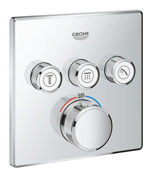 Unitate control Grohe SmartControl Cube 29126000, aparent, termostat, SafeStop, 2 pulverizari dus, necesita set fixare, Crom