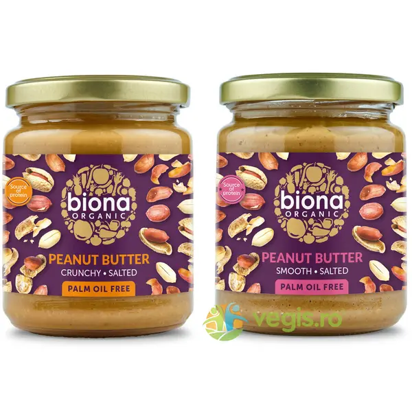 Unt de Arahide Cremos cu Sare Ecologic/Bio 250g+Unt de Arahide Crocant cu Sare Ecologic/Bio 250g