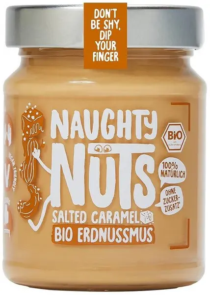 Unt de arahide cu caramel sărat, 250 g, Naughty Nuts