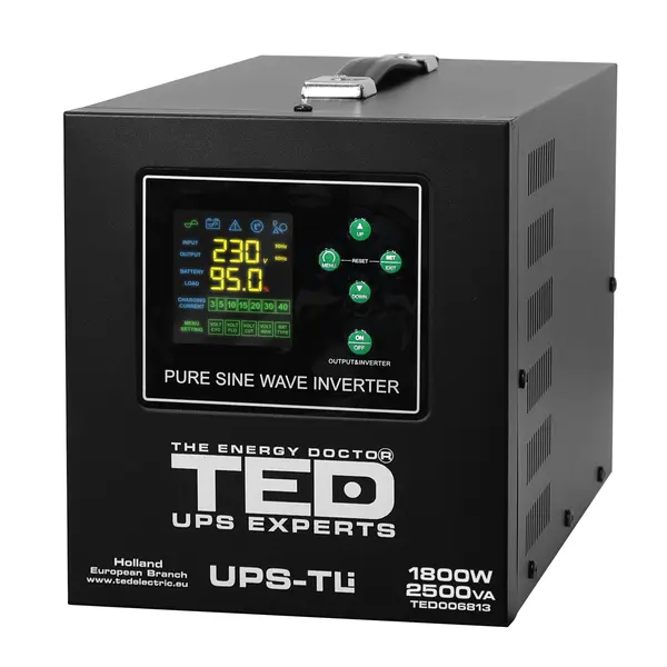 UPS 2500VA/1800W cu undă sinusoidală pură și runtime extins LiFePO4, TED Electric TED006813