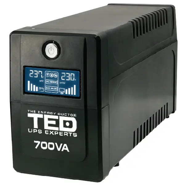 UPS 700VA / 400W Line Interactive cu display LCD, stabilizator și 2 ieșiri Schuko, TED UPS Expert TED001559
