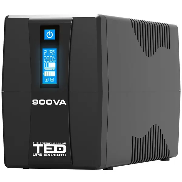Ups 900VA/500W LCD TED Line cu stabilizator 2 iesiri schuko, repornire automata, 9Ah TED003942