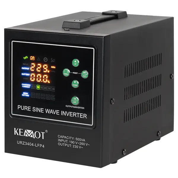 UPS pentru centrala termica cu unda sinusoidala pura, display LCD si 1 iesire Schuko 500VA 300W, utilizeaza 1 acumulator 12V (neinclus), Kemot
