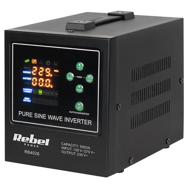 UPS pentru centrale termice, 500 VA / 300 W, sinusoidă pură, baterie externă 12V, Rebel POWER-500-LFP4