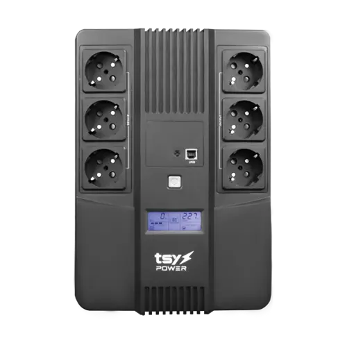 UPS TSY Power 600VA/360W Line Interactive cu afisaj LCD si 6 prize Schuko TSY-D-0K6-LCD