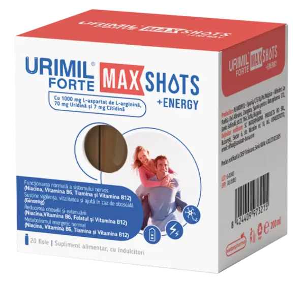 Urimil Forte Max Shots + Energy, 20 fiole, Naturpharma