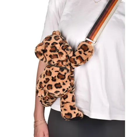 Ursulet din plus - geanta crossbody adorabila, 30 cm, imprimeu leopard