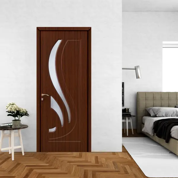 Usa de interior din lemn Modern cu geam OP-154 2000/600 Teak