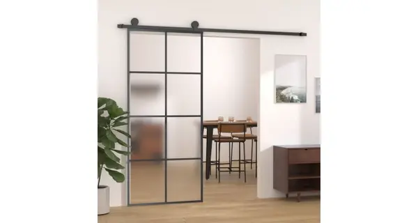 Usa glisanta, negru, 90x205 cm, aluminiu si sticla esg