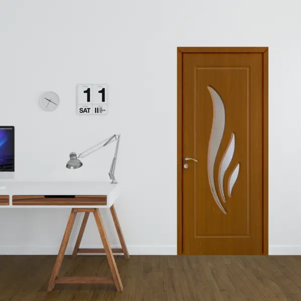 Usa interior din MDF OP 071 reversibila toc inclus cu geam stejar inchis 80 x 200 cm