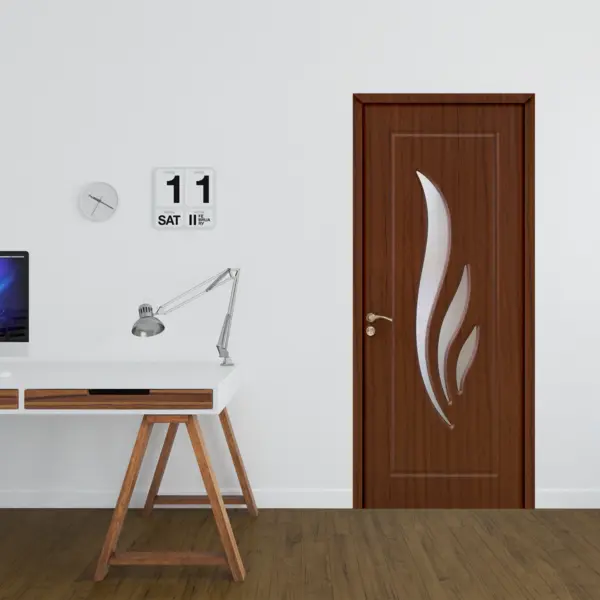 Usa interior din MDF OP 071 reversibila toc inclus cu geam teak 80 x 200 cm