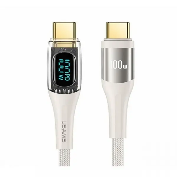 Usams Cablu Digital Type-C la Type-C Fast Charger, PD, 100W, 1.2m, Transparent / Bej