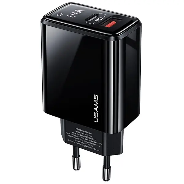 Usams Incarcator Priza Type-C PD 20W, USB QC3.0 - USAMS US-CC133 (T40), Negru