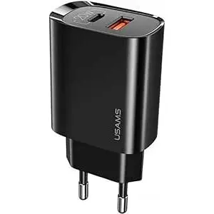 Usams Incarcator Usams 1xU SB-C+1xUSB T35 20W PD3 , negru
