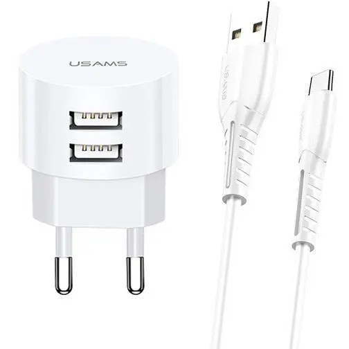 Usams Incarcator Usams T20 2XUSB 2,1A USB-C Kable Round