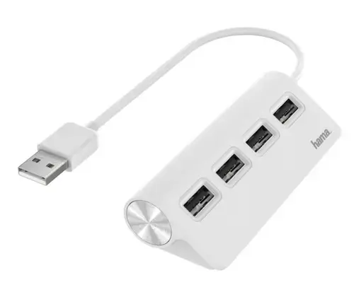 USB Hub Hama 200120, 4 porturi, USB 2.0 (Alb)
