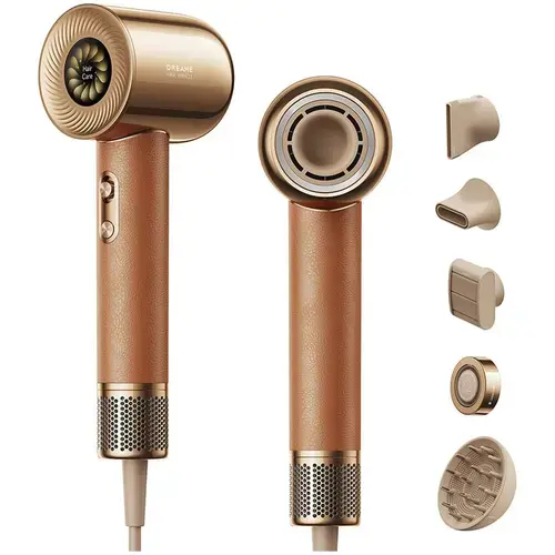 Uscator de par Dreame Miracle, 1600W, viteza aer max. 70m/s, 2 trepte flux aer, 4 setari temperatura, 5 accesorii incluse (Maro/Auriu)