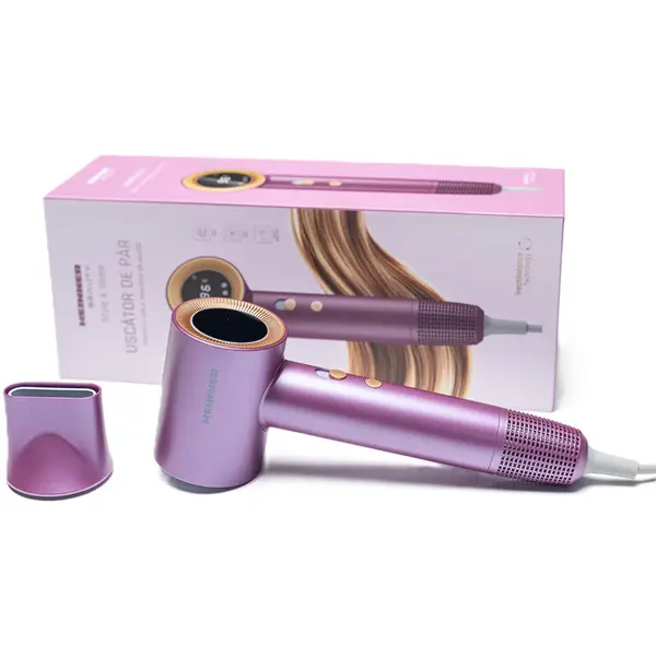 Uscator de par Heinner HHD-H17DBLDC-PP, 1700W, 3 trepte putere, 4 setari temperatura, Display digital, Functie ionizare, Concentrator aer magnetic, Violet
